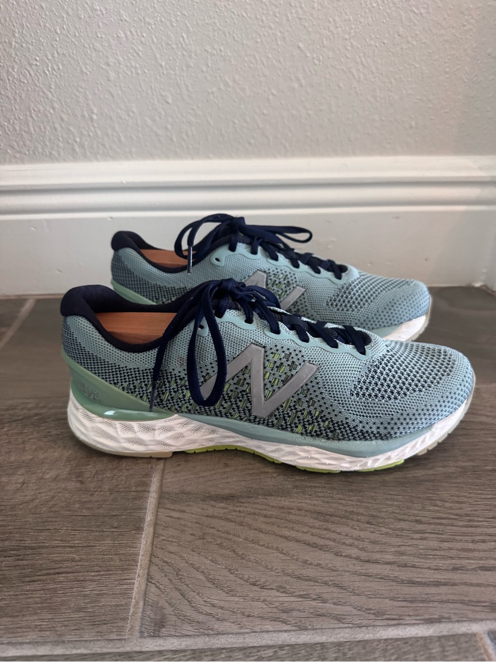 New Balance Women's Mint and Navy Lace-Up Running Shoes